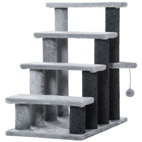 PawHut 4-Level Cat Stair & Dog Stairs, Kitten Tree Climber, with Hanging Play Ball, Steps for Bed, Sofa, Light Grey