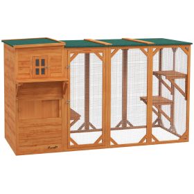PawHut Large Outdoor Cat House for 3 Kitties, Multi-Level Design with Big Hiding Areas, 2 Stories & Multiple Platforms Cat Condo, Orange