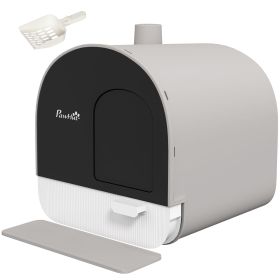 PawHut Covered Cat Litter Box, for Indoor use, with Tray, Scoop, Filter, 17"x17"x18.5", Light Gray