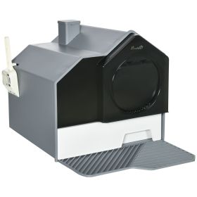 PawHut Hooded Cat Litter Box Furniture Gray Particle Catching Drawer Type Pan Scoop Easy Cleaning