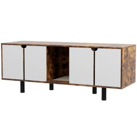 PawHut Hidden Cat Litter Box Enclosure with 2 Cabinets, Double Doors and Sand Drain Pad, Rustic Brown