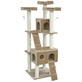 71-Inch Cat Tree Furniture Pet Tower House with Scratch Post and Condo, Beige