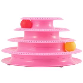 Cat Track Tower Toys 4-Layer Ball Track Interactive Cat Toys Electric Rotate Butterfly Birds (Option: 4Layer_PNK)