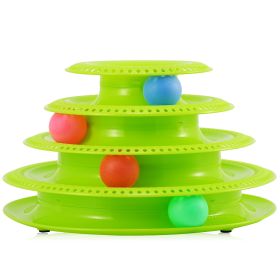 Cat Track Tower Toys 4-Layer Ball Track Interactive Cat Toys Electric Rotate Butterfly Birds (Option: 4Layer_GRN)