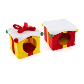 Cute Cat House for Indoor Cats Activity (Color: Red & Yellow, Type: Pet Supplies)