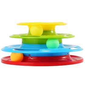Cat Track Tower Toys 4-Layer Ball Track Interactive Cat Toys Electric Rotate Butterfly Birds (Option: Round_Color)